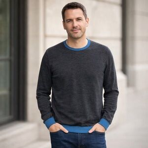 Ted Baker Men’s Size XL (5) Merino Wool Charcoal Sweater with Teal Trim Office